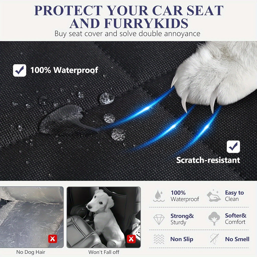 Dog Car Seat Cover Pet Hammock 600D Waterproof Scratch-Proof Rear Seat Protector with 4 Side Pockets & Non-Slip Backing – Universal Fit for Cars, Trucks & SUVs, All Dog Breeds