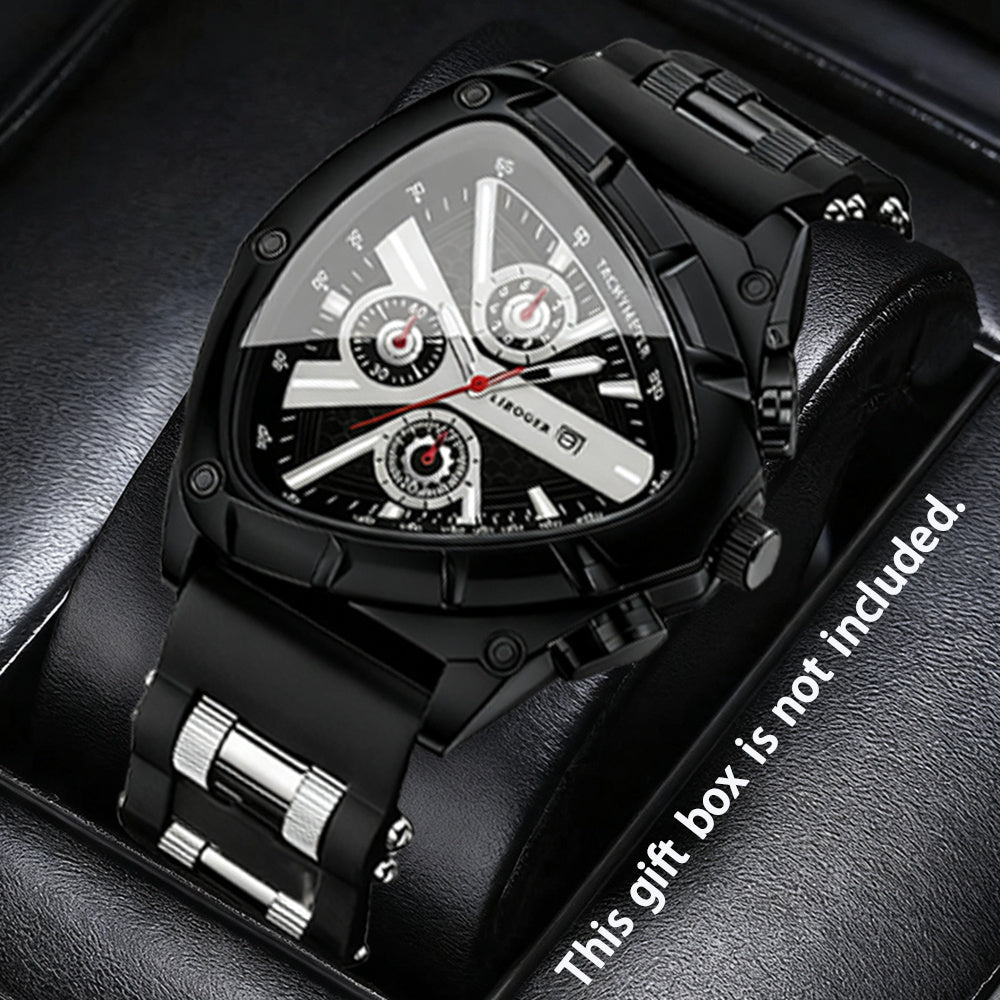 2pcs Men's Watch Set Sports Triangle Dial Silicone Strap and Retro Square Dial Quartz Watches with Date Display Dress Watch for Casual Valentine's Father's Day Gift