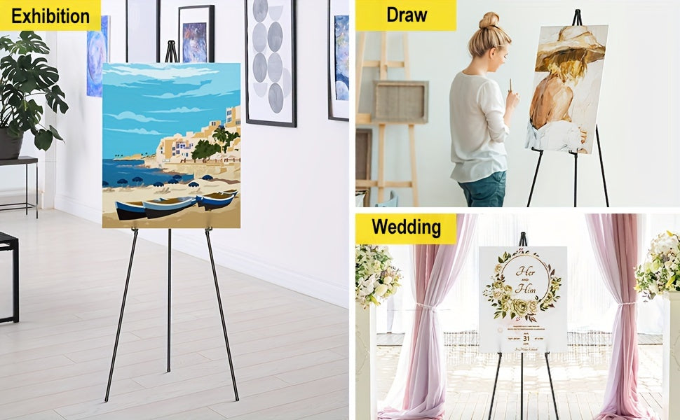 63 Inch Portable Tripod Easel Stand Foldable with Carrying Bag – Adjustable Metal Floor Easel for Wedding Signs Art Posters Painting Trade Shows Events – Black White Gold Silver Pink Single 2-Pack 3-Pack