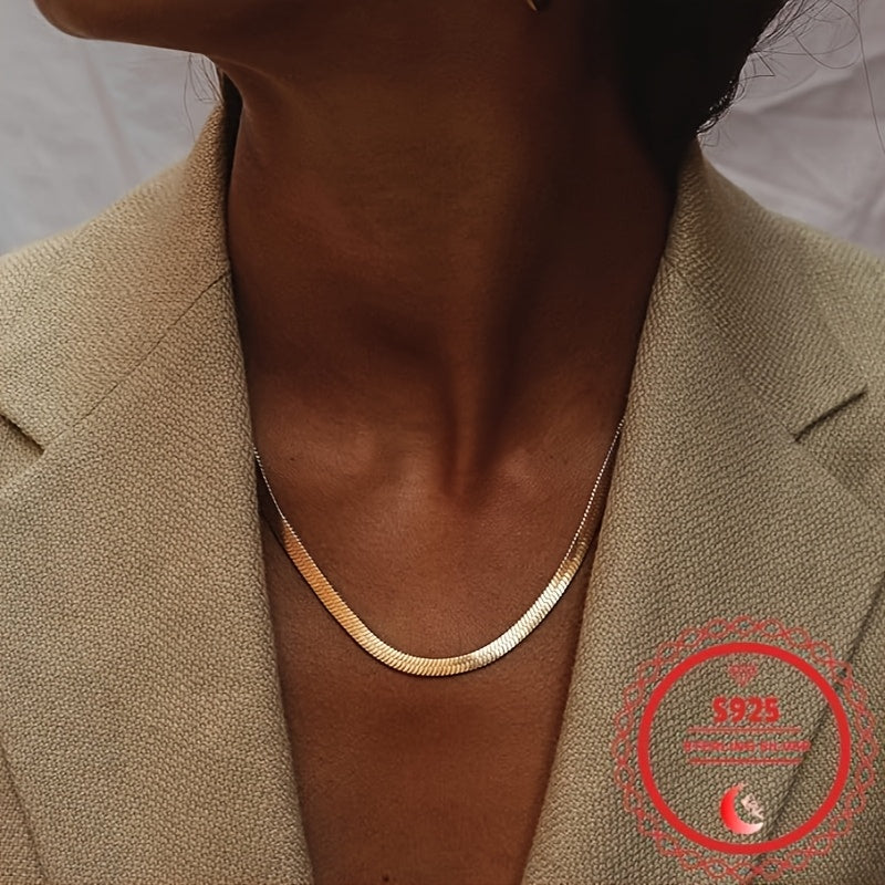 8mm Bold Italian Herringbone Chain Necklace – 24K Gold Plated 925 Sterling Silver Wide Flat Snake Chain for Women Men 18–24 Inch Statement Jewelry Gift