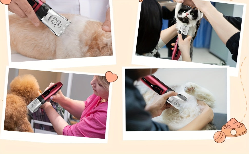 Dog Grooming Clippers Cordless Rechargeable LED Display - Professional Wireless Pet Hair Trimmer Detachable Blades 4 Comb Guides Low Noise 36V USB for Dogs Cats Small Animals