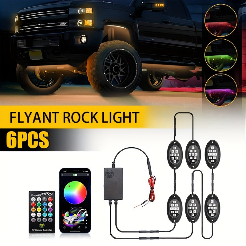 RGB LED Rock Lights Kit for Trucks Pickup SUV – Sound Activated APP & Remote Control, Multicolor Underglow Chassis Neon Lights, 9 Large Beads, 4/6/8/10 Pods Underbody Lighting Kit