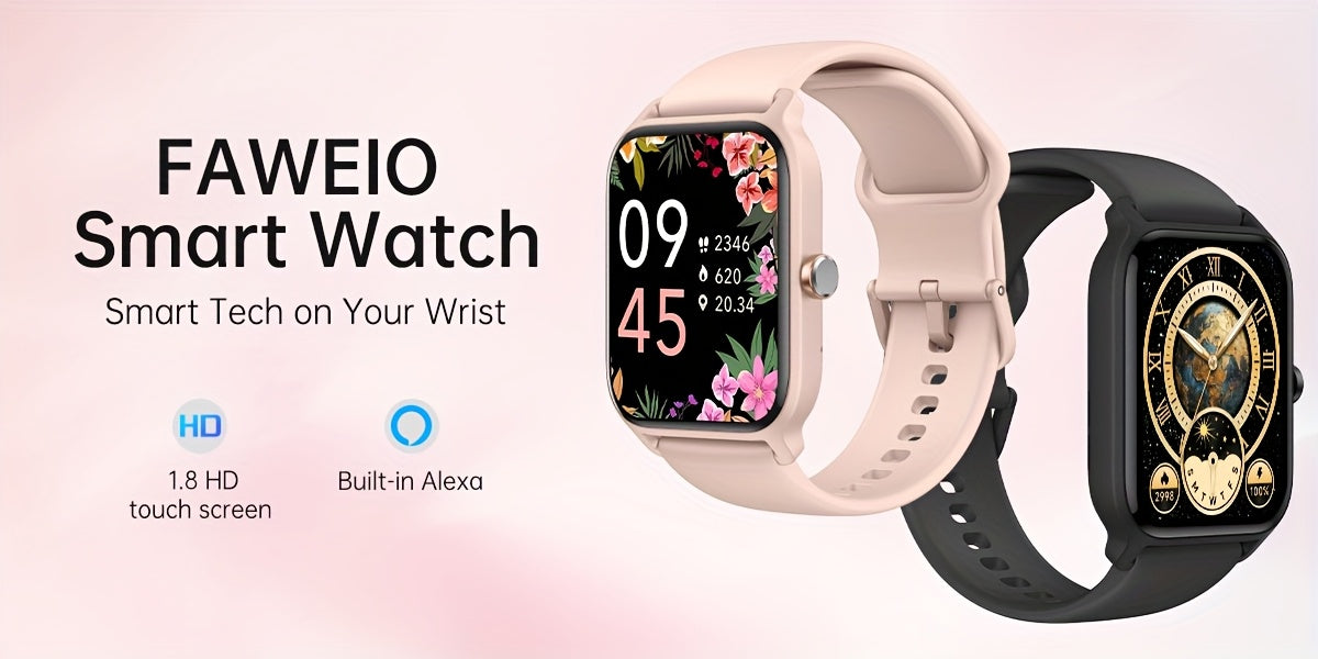 FAWEIO Smart Watch with Alexa & Wireless Calling – 1.8" HD Touchscreen Fitness Tracker, 100+ Sports Modes, Heart Rate SpO2 Sleep Monitor, Compatible with iPhone & Android for Women & Men