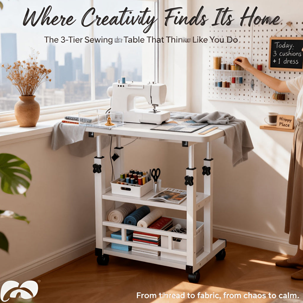 Rolling Folding Desk 3-Tier with Wheels Height Adjustable Expandable Desktop Storage Shelf Laptop Study Home Office Bedroom Living Room Computer Table Multi-Color