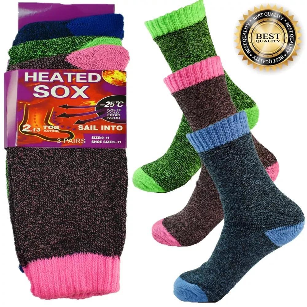 6 Pairs Women's Thermal Winter Socks Fleece-Lined 4X Warmer – Heavy Duty Cushioned Boot Socks for Hiking Camping Skiing Running Cold Weather Size 9-11 Multicolor Value Pack