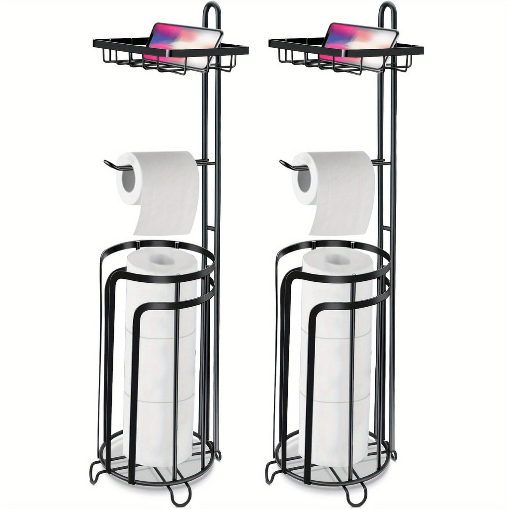 Freestanding Toilet Paper Holder – Metal Stand with 3 Reserve Roll Storage, Modern Bathroom TP Dispenser, No Drilling Required, Housewarming & Christmas Gift
