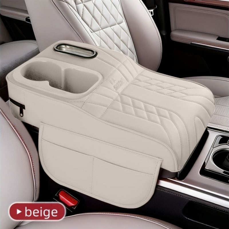 Car Center Console Armrest Pad Height Extender with Built-In Tissue Box Cup Holder Storage Organizer 6 Colors Black Beige Orange Red Brown Universal Fit Most Cars SUVs No Tools | Nova Mart