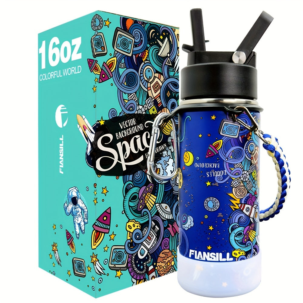 16oz Kids Stainless Steel Water Bottle – Vacuum Insulated, 3D Printed Design, Leak-Proof & BPA-Free, Cold 24H Hot 12H, Fun Styles for Boys & Girls – Perfect Gift for Students, School & Outdoor Activities