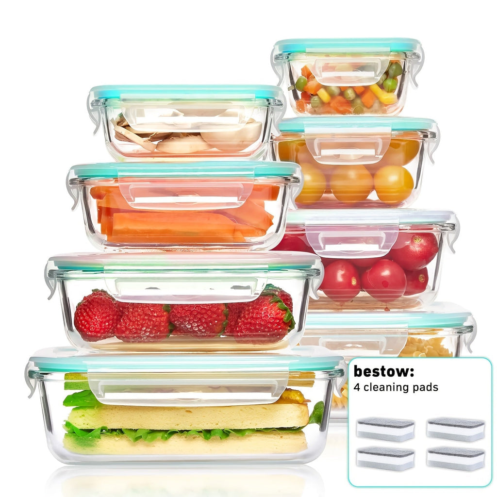 Airtight Glass Food Storage Containers 16-Piece Set 8 Lids 8 Containers Microwave Oven Freezer Dishwasher Safe BPA-Free Meal Prep Salads Fruits Vegetables Sandwiches Picnic