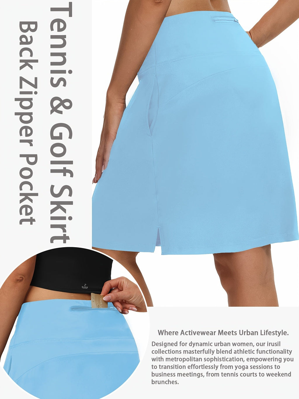 Women's 20-Inch Knee Length Skorts with 5 Pockets – High Waist Built-In Shorts Athletic Skirt for Tennis Golf Pickleball Hiking Casual Wear, Sizes S-XXL, 5 Colors Black White Navy Sky Blue Deep Red