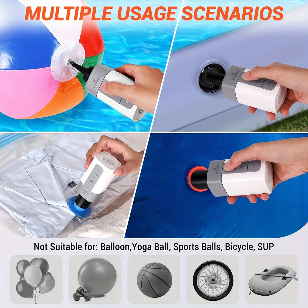 Portable Electric Air Pump 2600mAh USB Rechargeable – Fast Inflation for Air Mattress, Swimming Ring & Vacuum Storage Bags, Ultra Compact Pendant Design for Camping, Beach & Travel