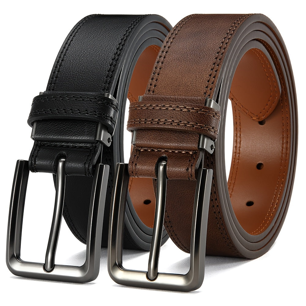 2-Pack Men's Leather Dress Belt Gift Box – 1.25" Single-Pin Removable Buckle Adjustable 30"-52" Black Brown Business Casual Jeans Work Outdoor Belt Set, Birthday Father's Day Gift for Him