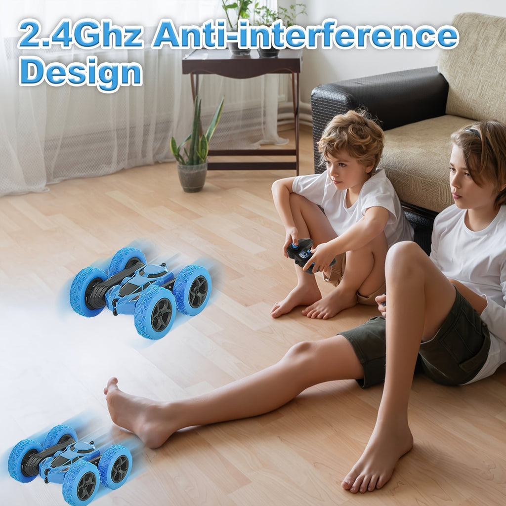 Double-Sided RC Stunt Car for Kids Ages 6+ – 2.4GHz 4WD 360° Flip Remote Control Car with LED Headlights, 1400mAh Rechargeable Battery, All-Terrain Stunt Vehicle, Birthday Christmas Gift
