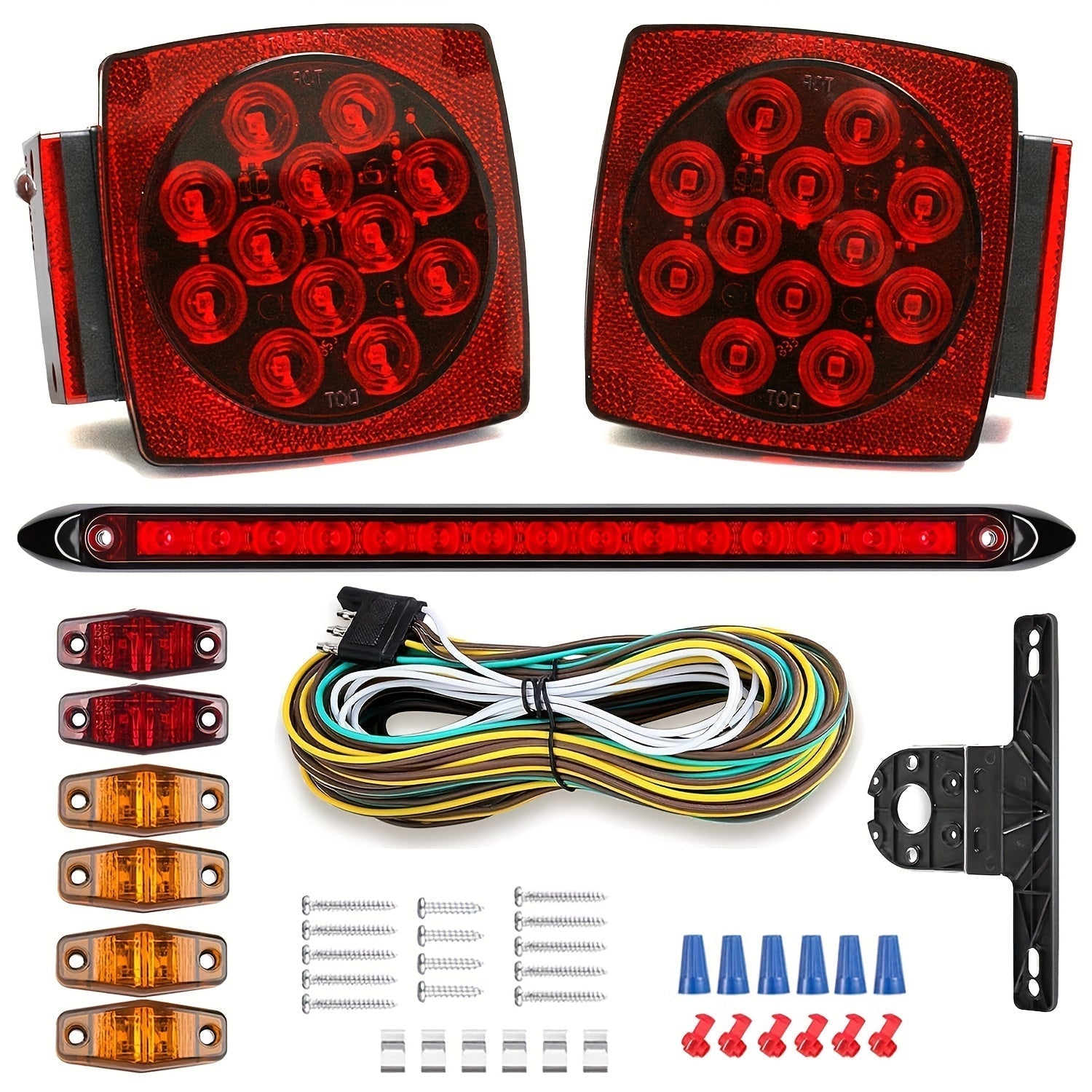 12V LED Trailer Lights Kit Stop Tail Turn Signal License Plate Light for Trailers Under 80 Inch Square LED Tail Lights for Boat Trailer Truck RV Camper Marine with Wiring Kit Options