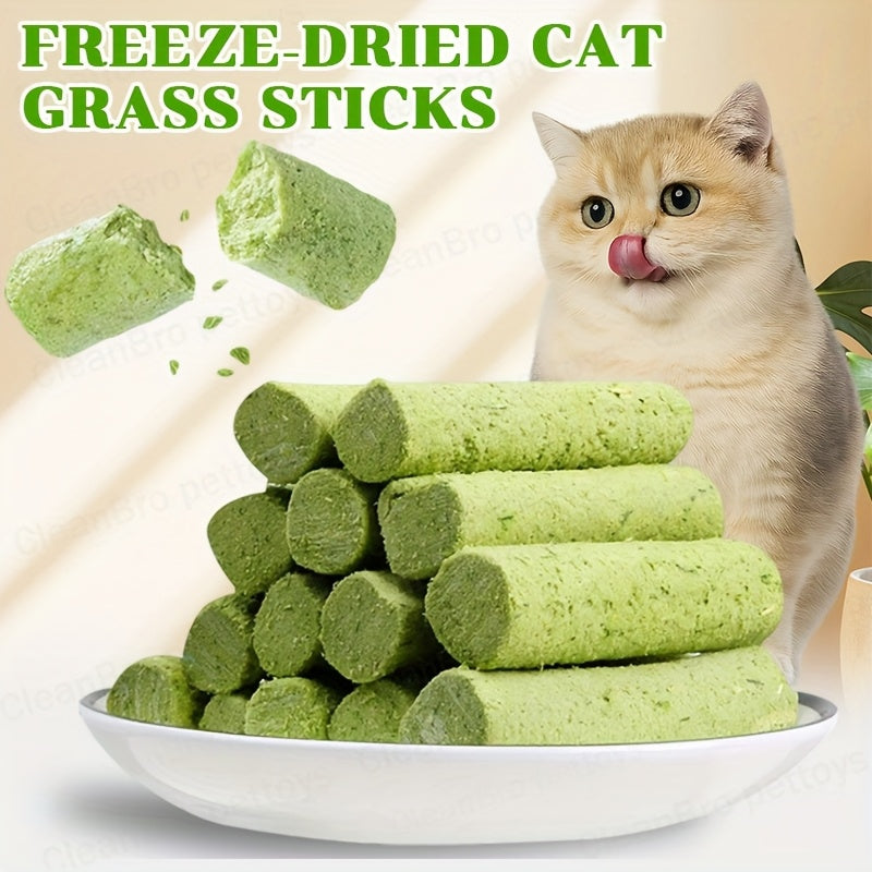 Cat Grass Freeze-Dried Grinding Sticks – Edible Chew Toy for Cats Teeth Cleaning & Hairball Removal, Natural Cat Grass Snack Treats 15 or 30 Pcs