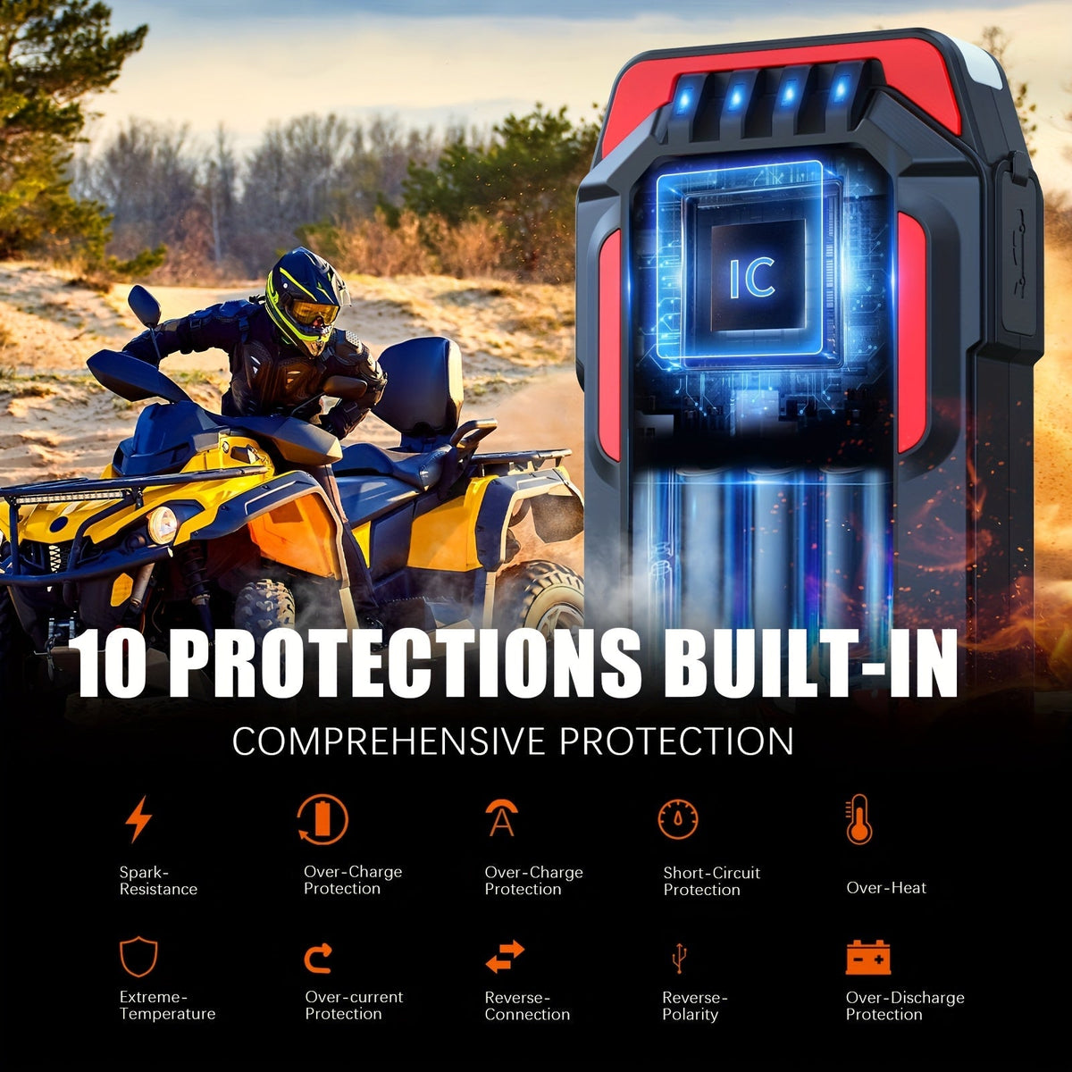 Portable Car Jump Starter 2500A Peak | 8000mAh-10000mAh 12V Battery Booster Pack, Up to 30 Starts, USB Charging Ports & LED Flashlight – Fits Gas 7.0L & Diesel 8.0L Engines, Trucks, SUVs, Motorcycles