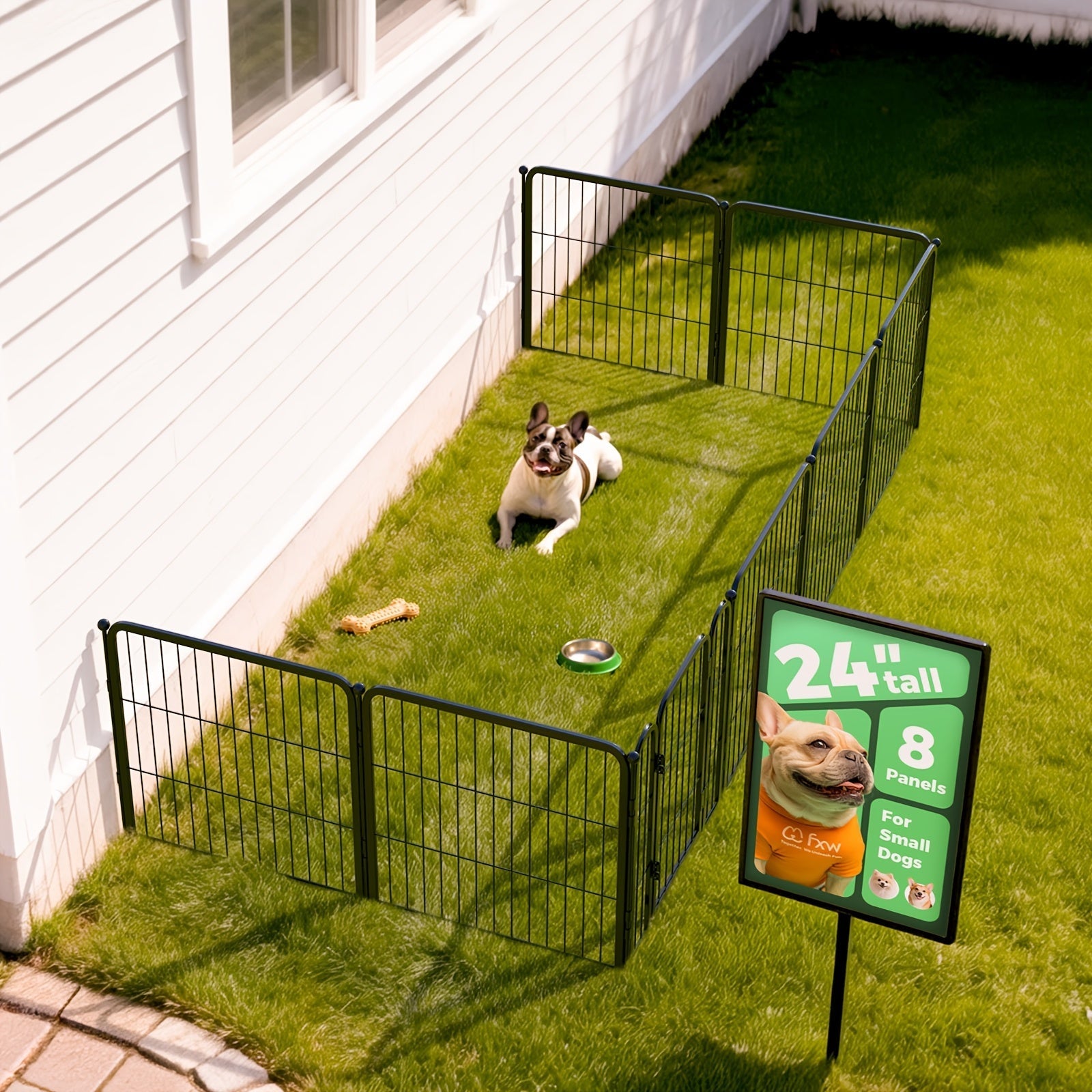 Heavy Duty Metal Dog Playpen with Gate 8 16 24 32 48 Panels 24 32 40 50 Inch Indoor Outdoor Pet Exercise Pen Fence for Large Medium Small Dogs Portable Yard Garden RV Camping by FXW
