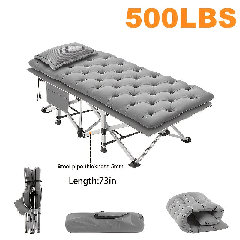 Velora Folding Camping Cot No Mattress for Adults – Double Layer Oxford Fabric, Heavy Duty 500/600/700 LBS, Portable Outdoor Bed with Carrying Case, Black & Gray