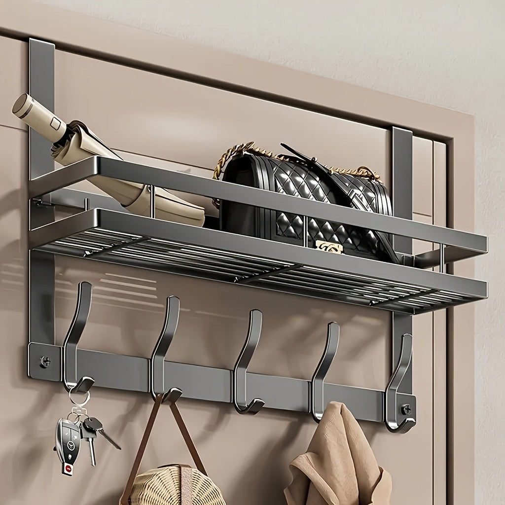 Over-the-Door Storage Rack with Hooks Heavy Duty Metal Organizer for Bedroom Bathroom Kitchen Closet Door Hanger No Tools Required 4 to 8 Hooks