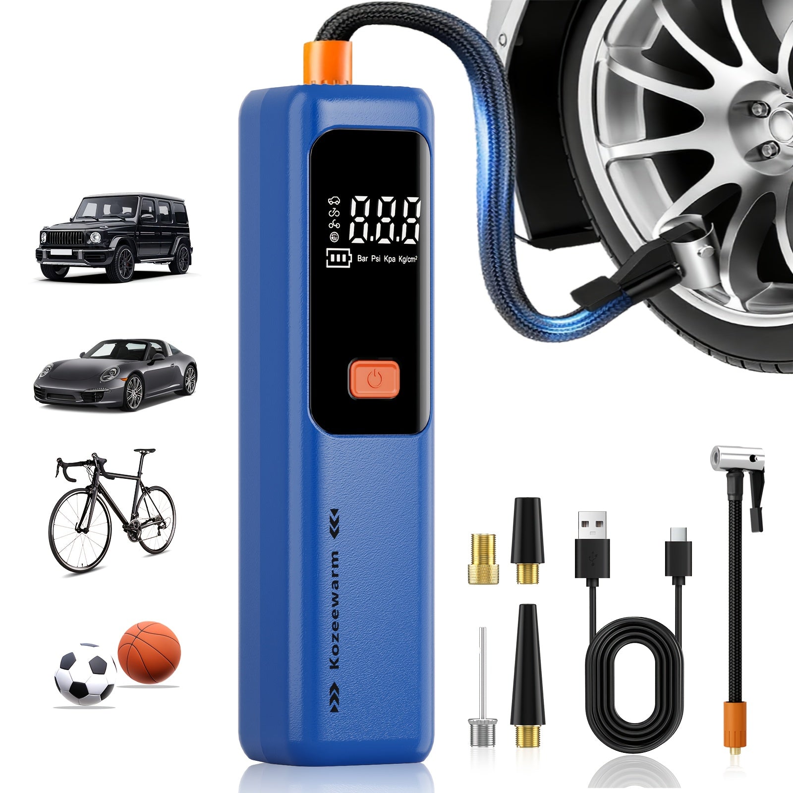 Cordless Tire Inflator Portable Air Compressor Digital Pressure Gauge USB Rechargeable 3X Fast Inflation for Car SUV Truck Bike Motorcycle Ball Sports Equipment Auto Air Pump 18650 Battery 5 Colors
