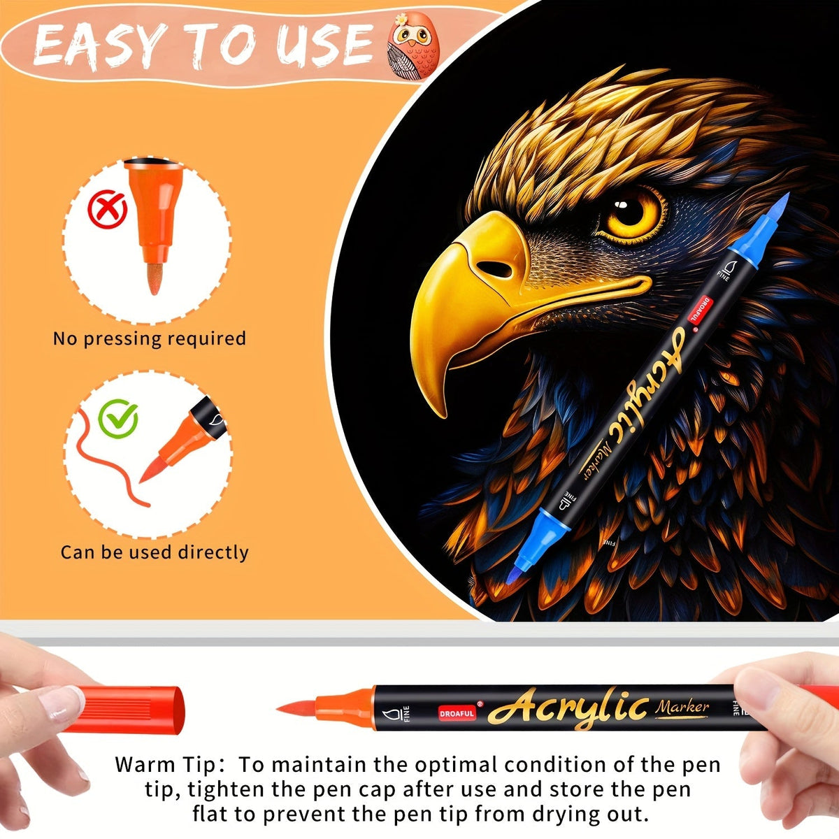 Acrylic Paint Markers 60 Colors Dual Tip Waterproof Paint Pens for Rock Painting Fabric Glass Wood Canvas Ceramic Non-Toxic
