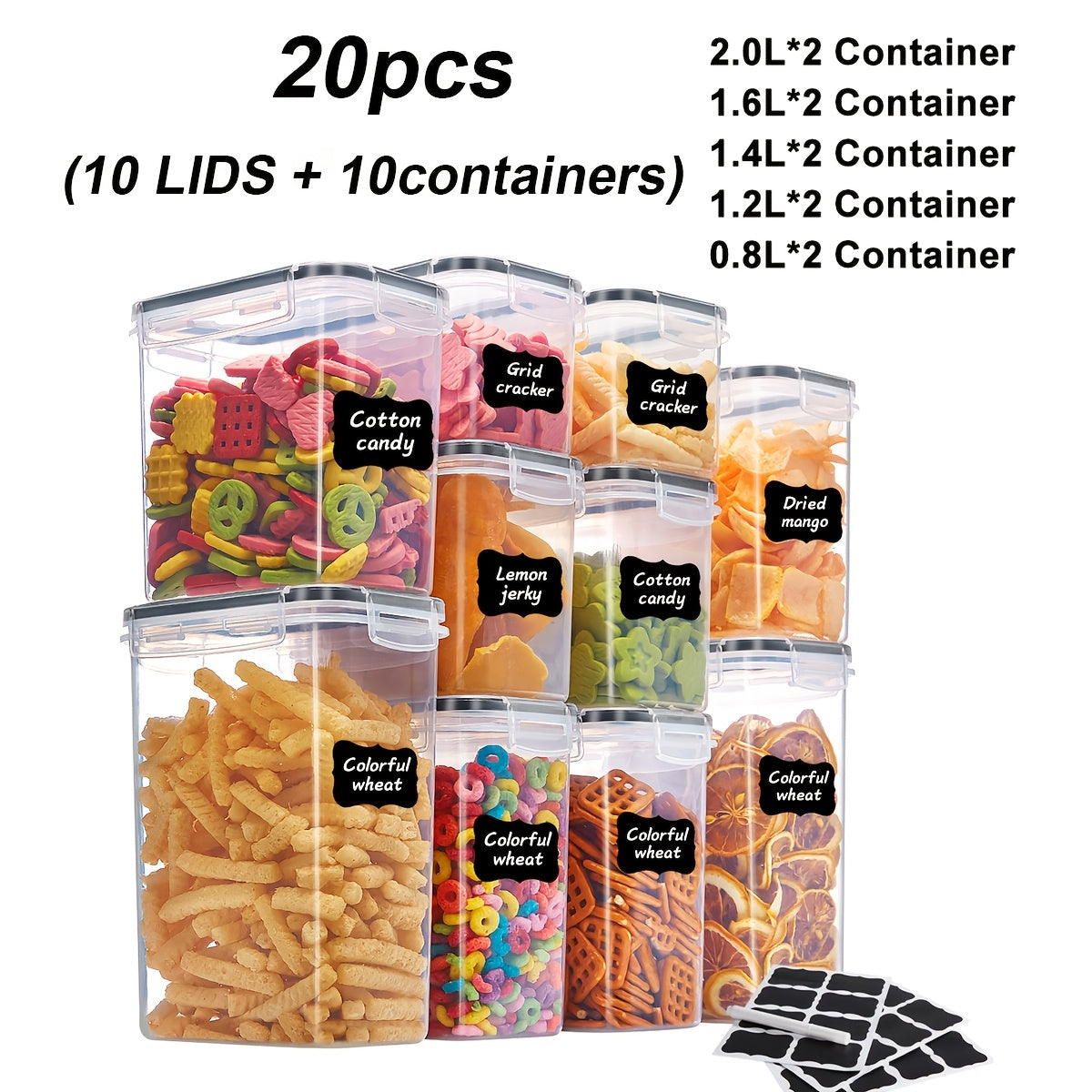 Airtight Food Storage Containers Set with Flip Lids, Labels & Marker – BPA-Free Plastic Pantry Organizer Boxes for Kitchen, Travel & Picnic, Fresh-Keeping Container Set in 12/14/20/48/84 Piece Options