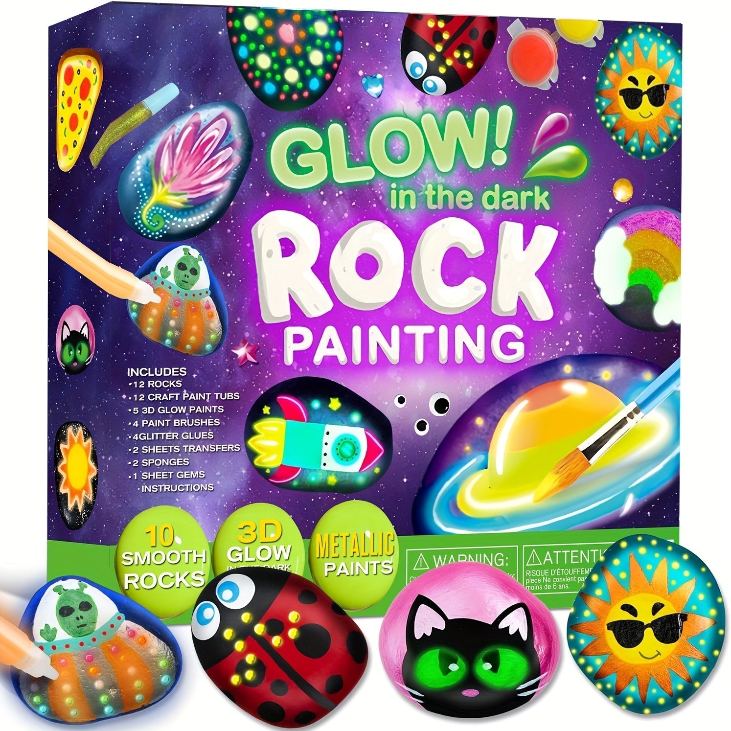 Glow in the Dark Stone Painting Kit for Kids – DIY Rock Art Craft Set with Luminescent Paint, Creative Outdoor Indoor Activity Gift for Boys Girls Birthday Party, Graffiti Painting Toy