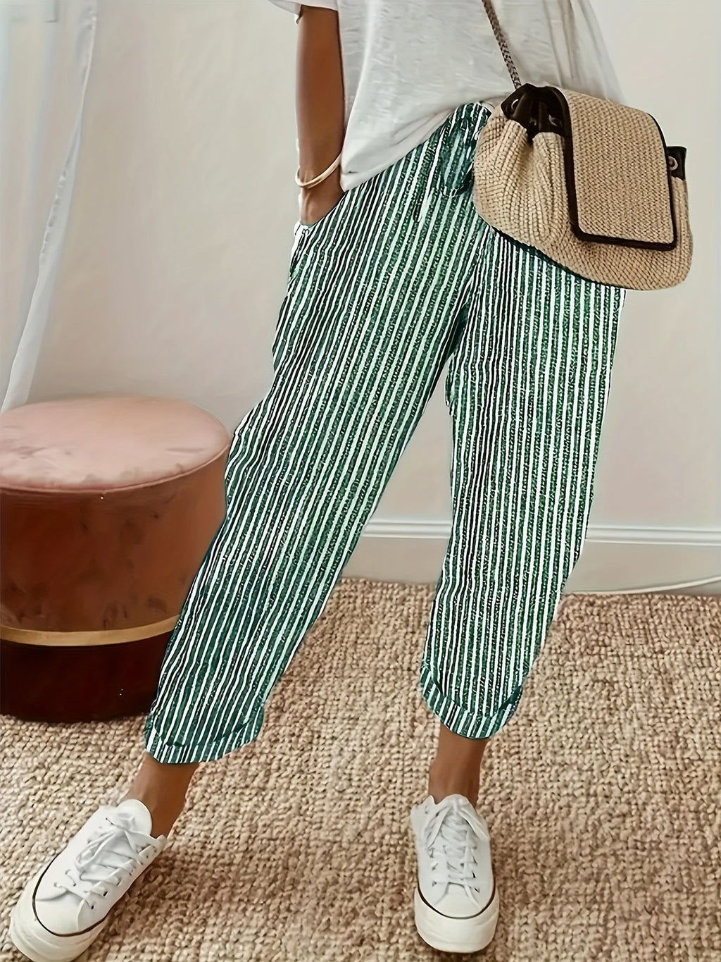 Women's High-Waisted Wide Leg Pants Side Stripe Casual Loose Fit Trousers – Lightweight Breathable All-Season Everyday Wear 5 Colors Black Brown Green Blue Red S-XXL