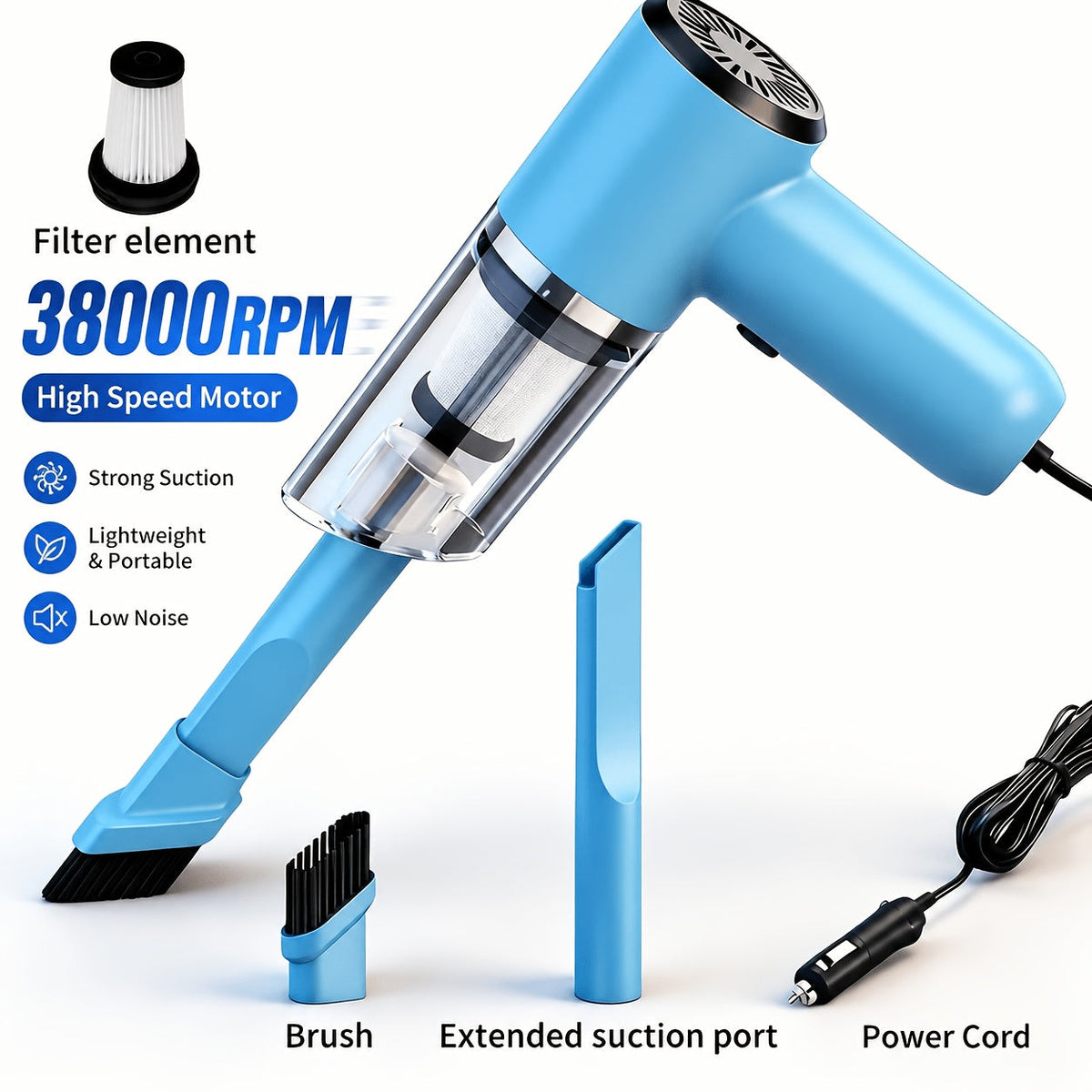 Cordless Car Vacuum Cleaner 7KPa Strong Suction 80dB Quiet Operation 3 Nozzles Rechargeable Handheld Portable Auto Vacuum for Car Interior Home Pet Hair Women Gift Car Accessories