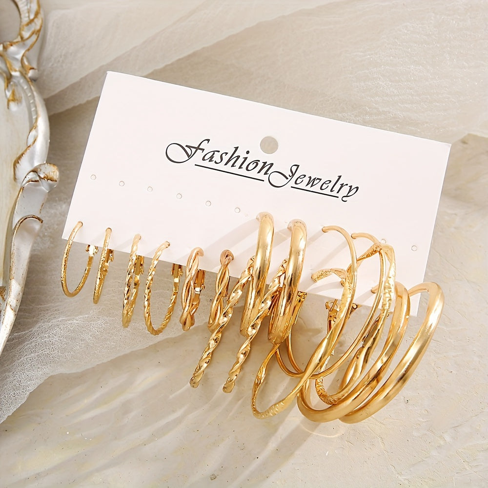 16-Piece Twisted Hoop Earrings Set Women – Wide Face Gold Tone Minimalist Jewelry Daily Wear Party Vacation Dating Gift