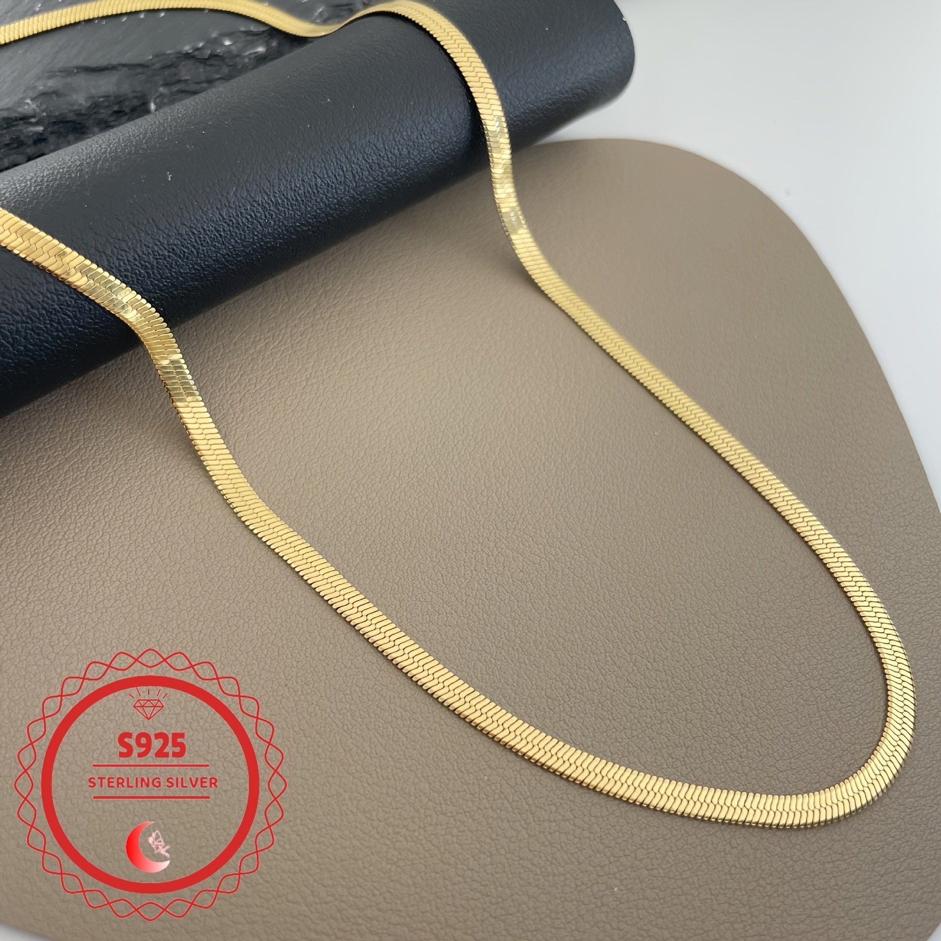 8mm Bold Italian Herringbone Chain Necklace – 24K Gold Plated 925 Sterling Silver Wide Flat Snake Chain for Women Men 18–24 Inch Statement Jewelry Gift