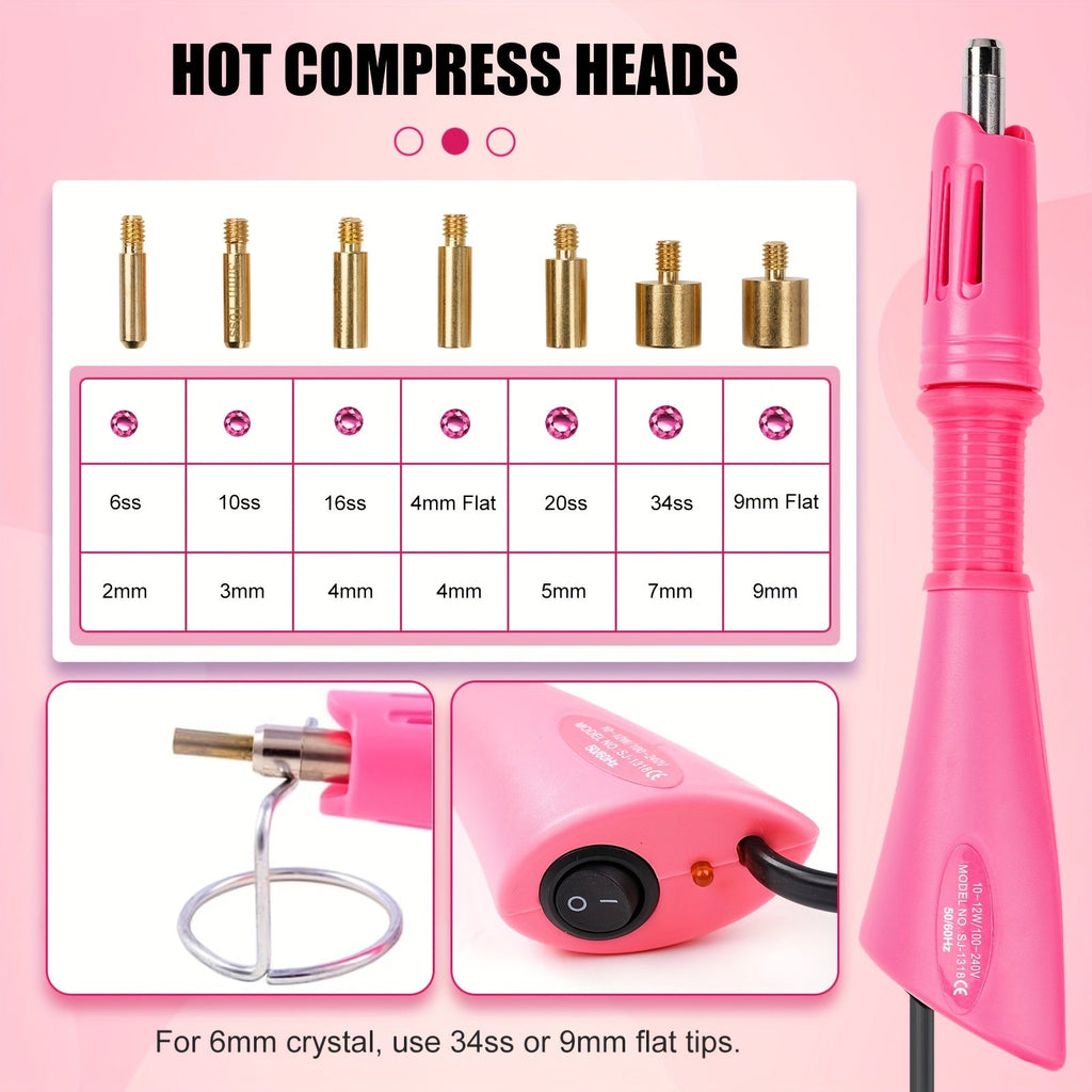Hotfix Rhinestone Applicator Kit Complete Bedazzling Set with Wand 7 Tips Multi-Color Crystal Rhinestones Tweezers Wax Pens Storage Bag DIY Bling Tool for Clothing Fabric Leather Shoes Bags Crafts