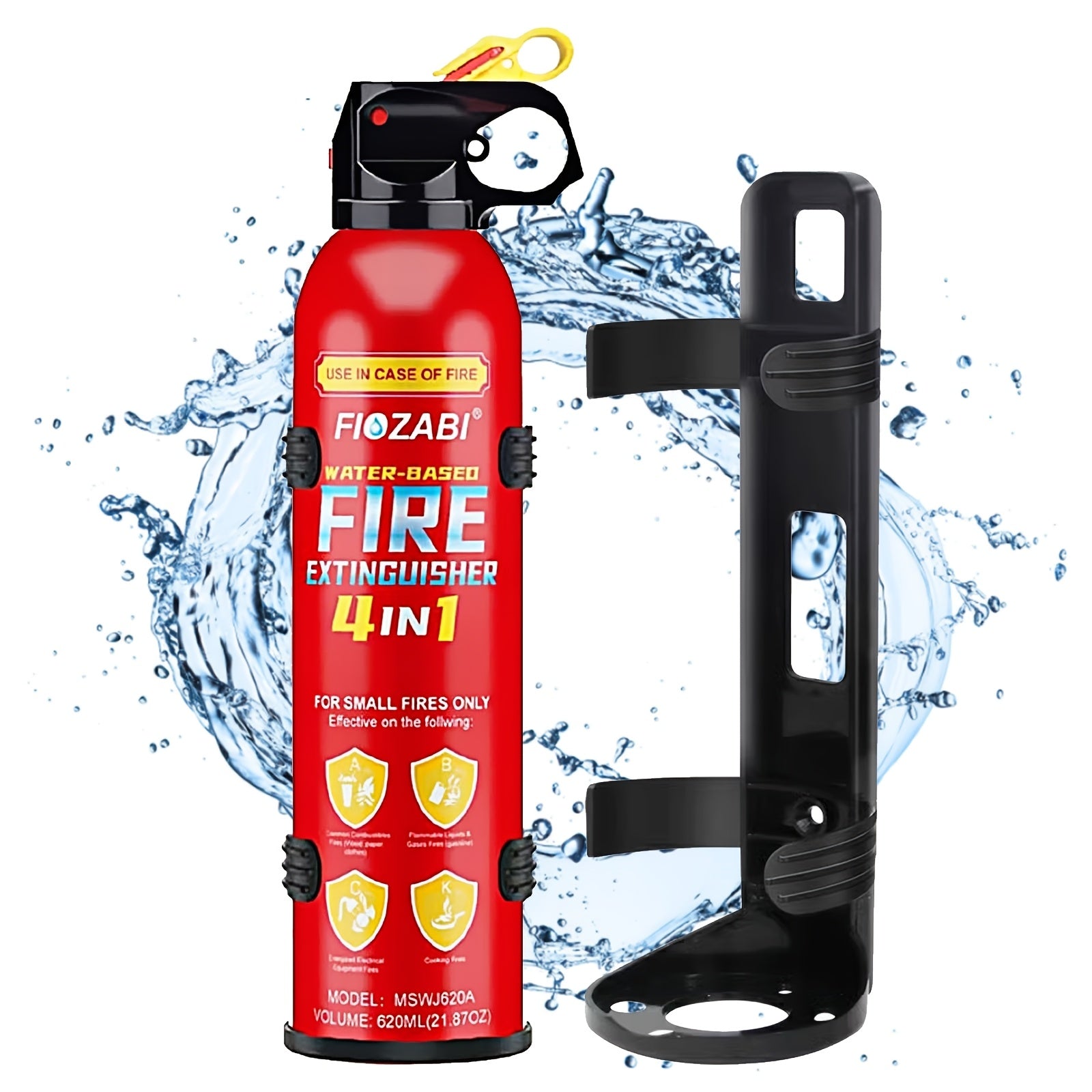 Portable Fire Extinguisher Spray 4-in-1 Water-Based with Bracket for Home Car Kitchen Garage – 0.5-A:21-B:C:5K Rated – 1, 8, or 24 Bottle Pack for Family & Vehicle Safety