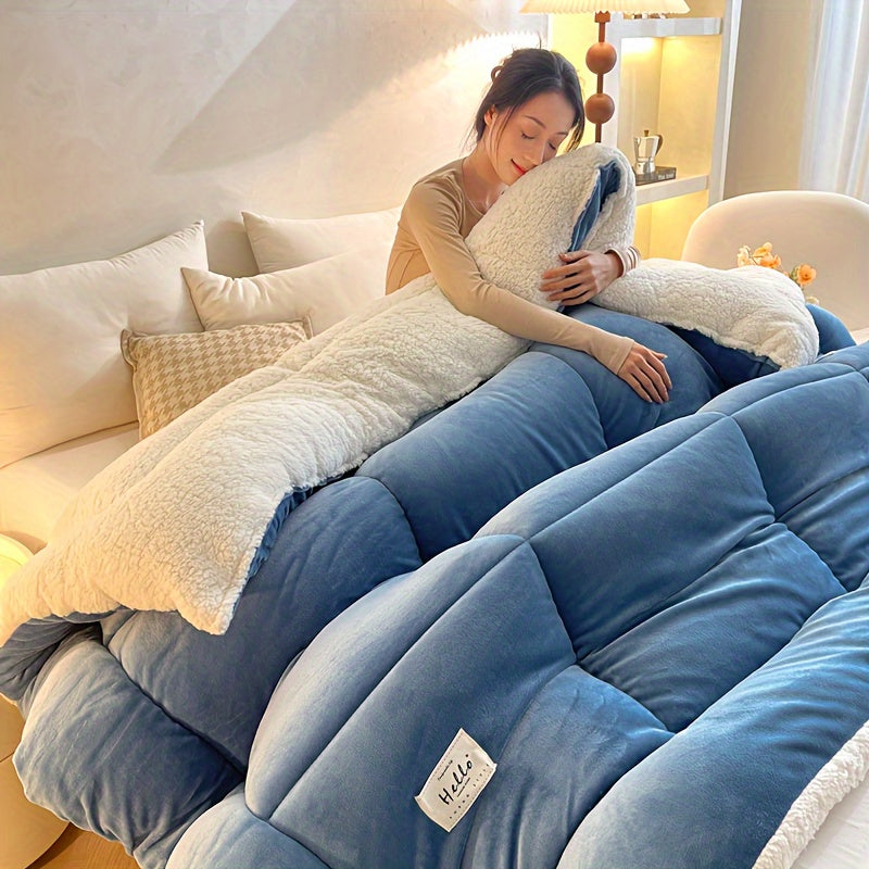 All Season Comforter – Thick Soft Quilted Box Stitch Solid Color, Ultra Breathable Machine Washable Duvet for Autumn Winter Spring, Twin Full Queen King Sizes