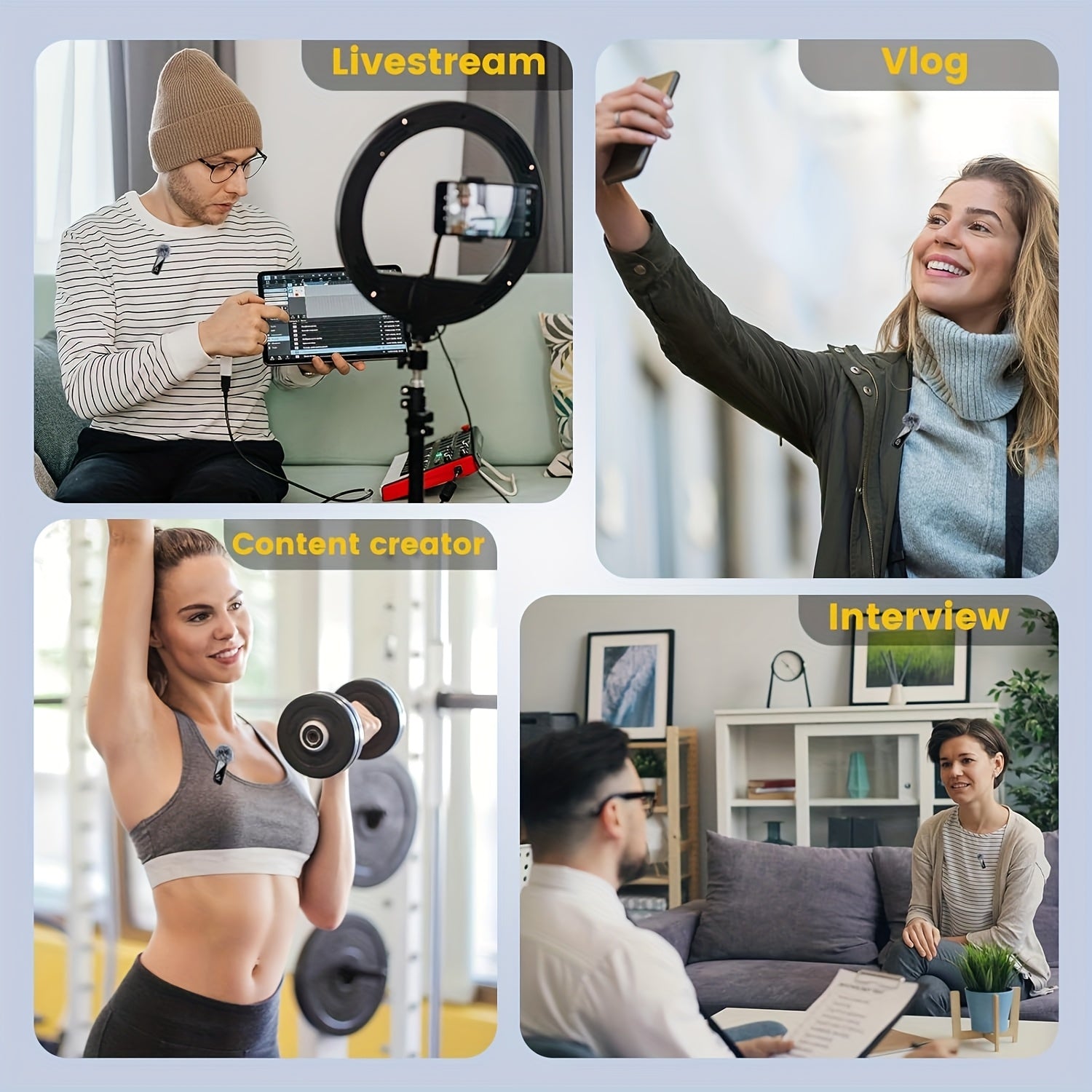 Wireless Lavalier Microphone USB-C 2.4G with DSP Noise Reduction, Digital Battery Display, 360° Omnidirectional Clip-On Lapel Mic, 100ft Range, Feather Windshield, Rotatable Magnetic Clip for iPhone, Android, Camera & Content Creators