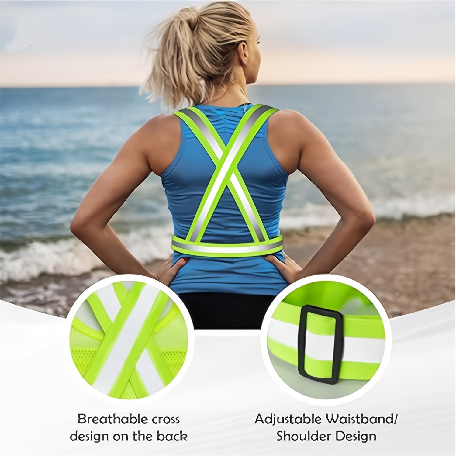 Reflective Running Vest 2-Pack with Phone Holder & 2 Reflective Bracelets – High Visibility Safety Gear for Men Women Jogging Dog Walking Cycling