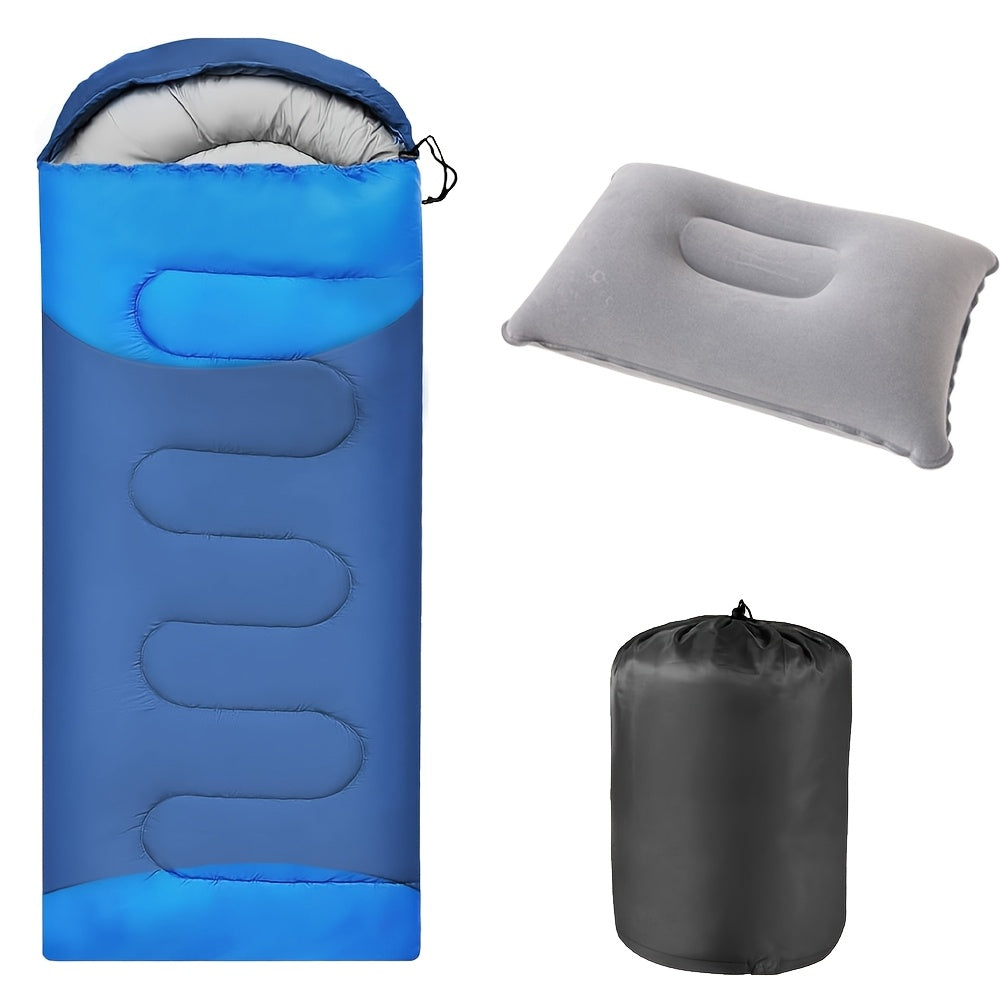 Camping Sleeping Bag 3 Season with Pillow & Compression Sack – Lightweight Sleep System for Adults, Hiking Backpacking Travel & Emergency Use, 4 Colors Available