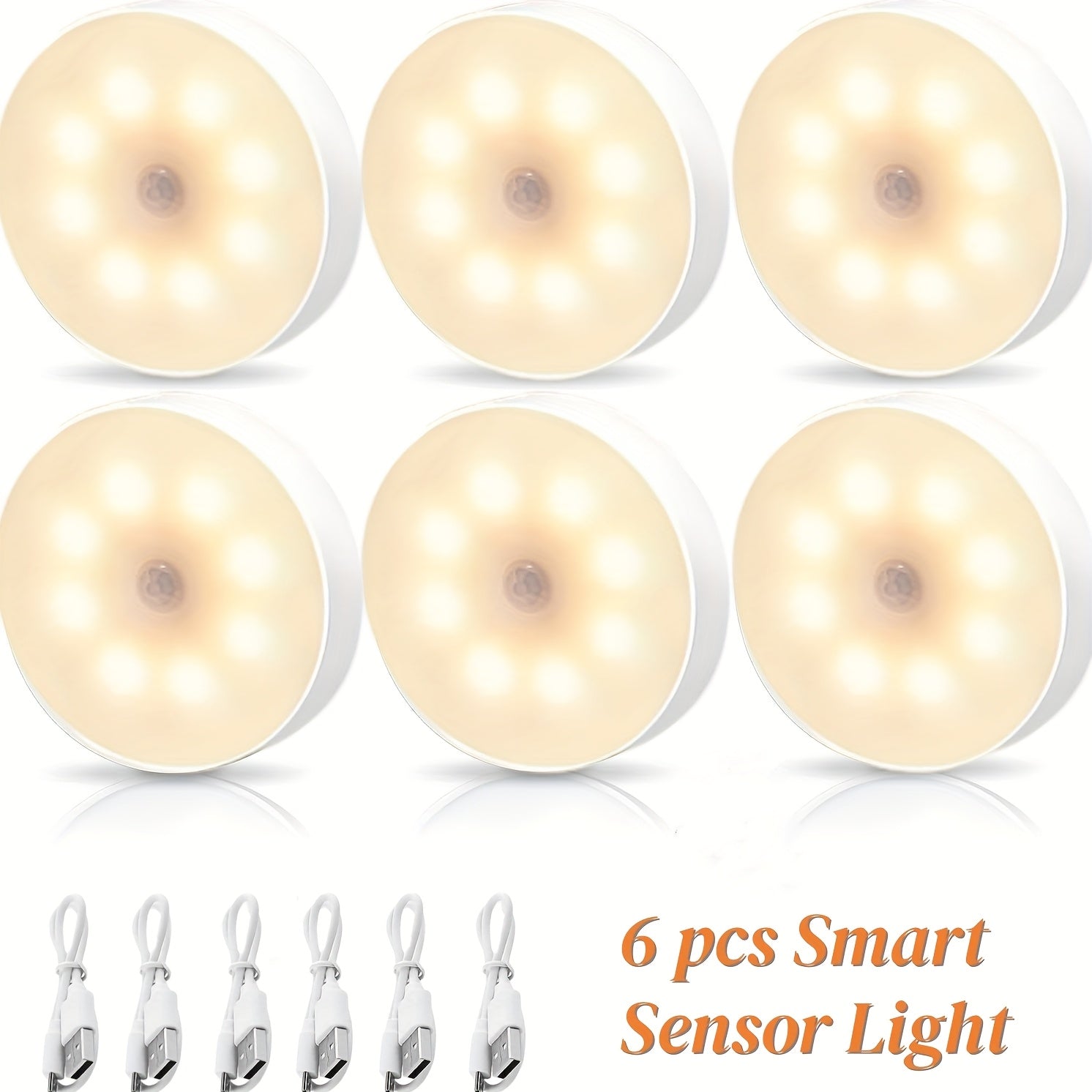 LED Motion Sensor Night Lights USB Rechargeable Wireless Wall Lamp Dual Mode Adjustable Brightness Magnetic Mount Under Cabinet Lighting for Kitchen Hallway Stairs Closet 6 or 12 Pack