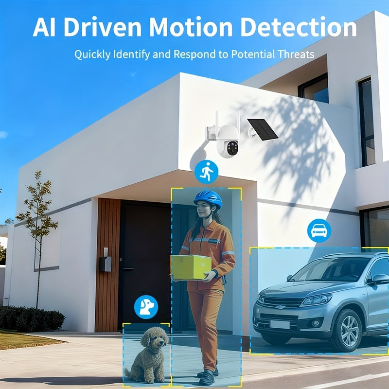Solar Powered Outdoor Security Camera 2 Pack IP54 Waterproof – Wireless WiFi HD Color Night Vision AI Human Detection Two-Way Audio for Home, Yard & Driveway