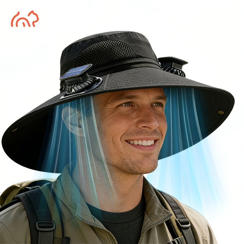 Solar Fan Hat with Dual Fans & USB Charging for Men & Women – Wide Brim Cooling Cap with Long Battery Life for Camping, Hiking, Fishing, Gardening & Outdoor Work | Black, Dark Gray & Khaki