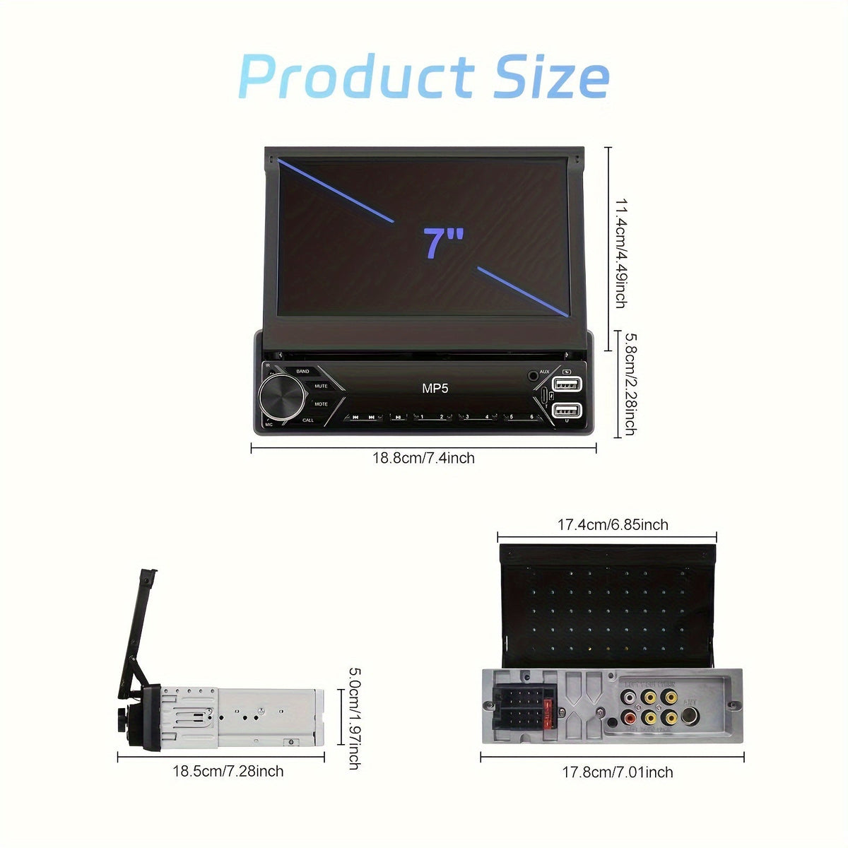 Single DIN Car Stereo 7 Inch HD Retractable IPS Touchscreen MP5 Player Bluetooth Mirror Link FM Radio USB AUX 45Wx4 TDA7388 Amplifier Colorful Backlight Universal 1 DIN Head Unit | Nova Mart