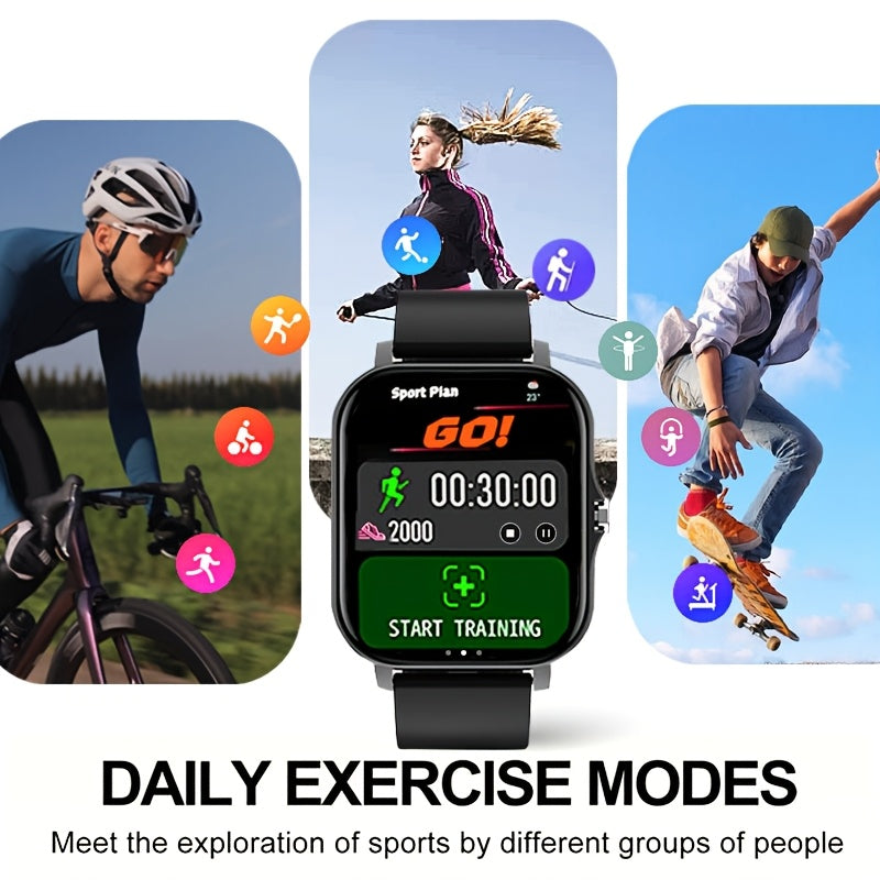 Smartwatch 1.83 Inch Full Touch Screen Wireless Calling Message Reminder Heart Rate Sleep Monitor Pedometer Multi-Sport Modes USB Rechargeable Fitness Watch for Men Women