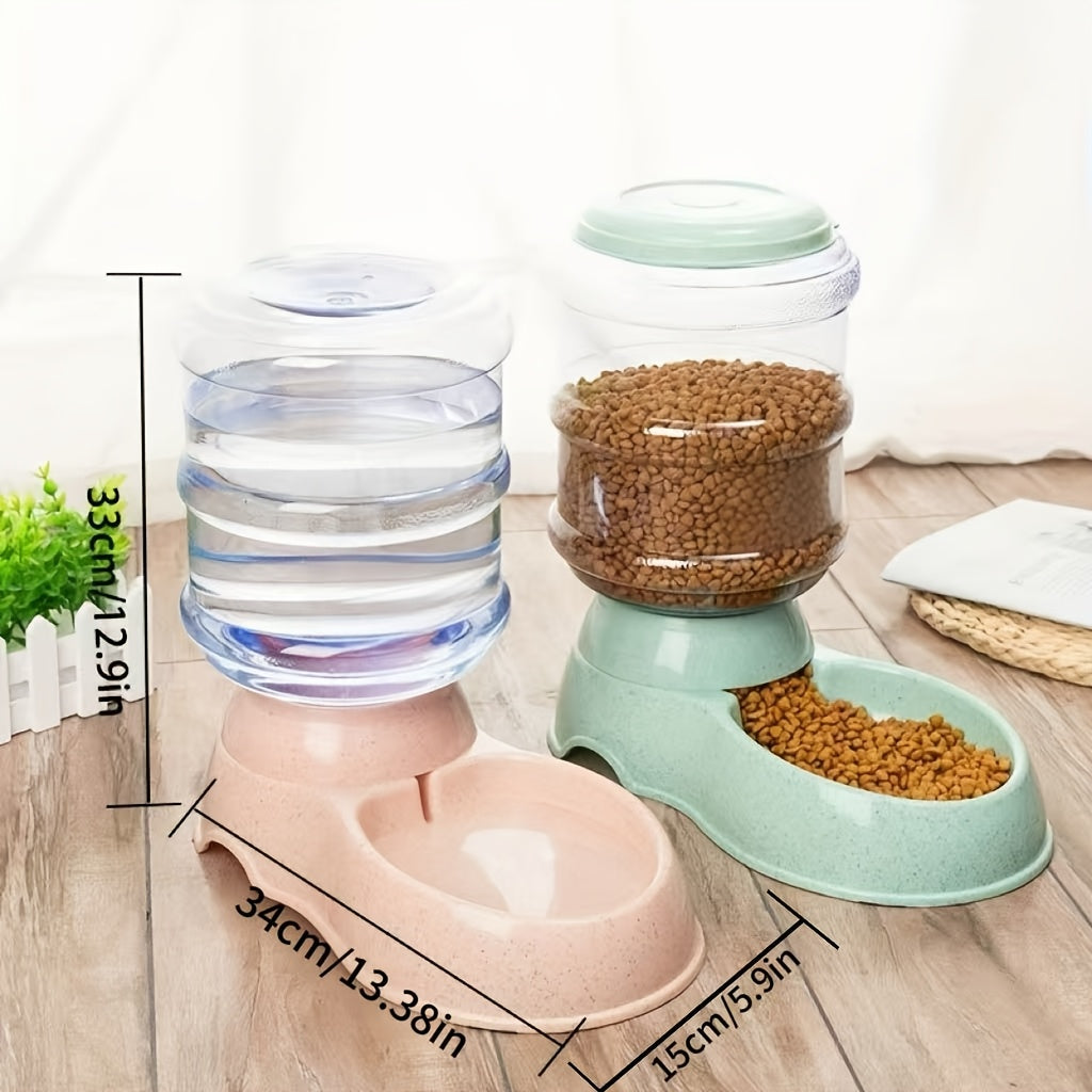 Automatic Gravity Pet Feeder and Water Dispenser 1 Gallon 3.8L - No Battery BPA-Free PP, Hands-Free Gravity Feeding Station for Cats and Small Medium Dogs, Perfect Pet Gift