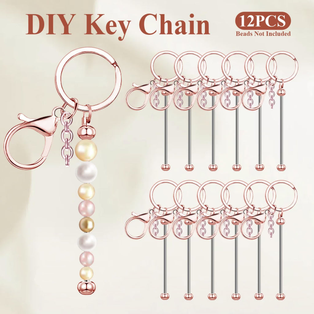 Beadable Keychain Blanks Stainless Steel DIY Kit 12 & 24pcs – Metal Keyring Pendants Gold Silver Rose Gold for Crafting, Christmas Halloween Party Favors & Handmade Gift Making