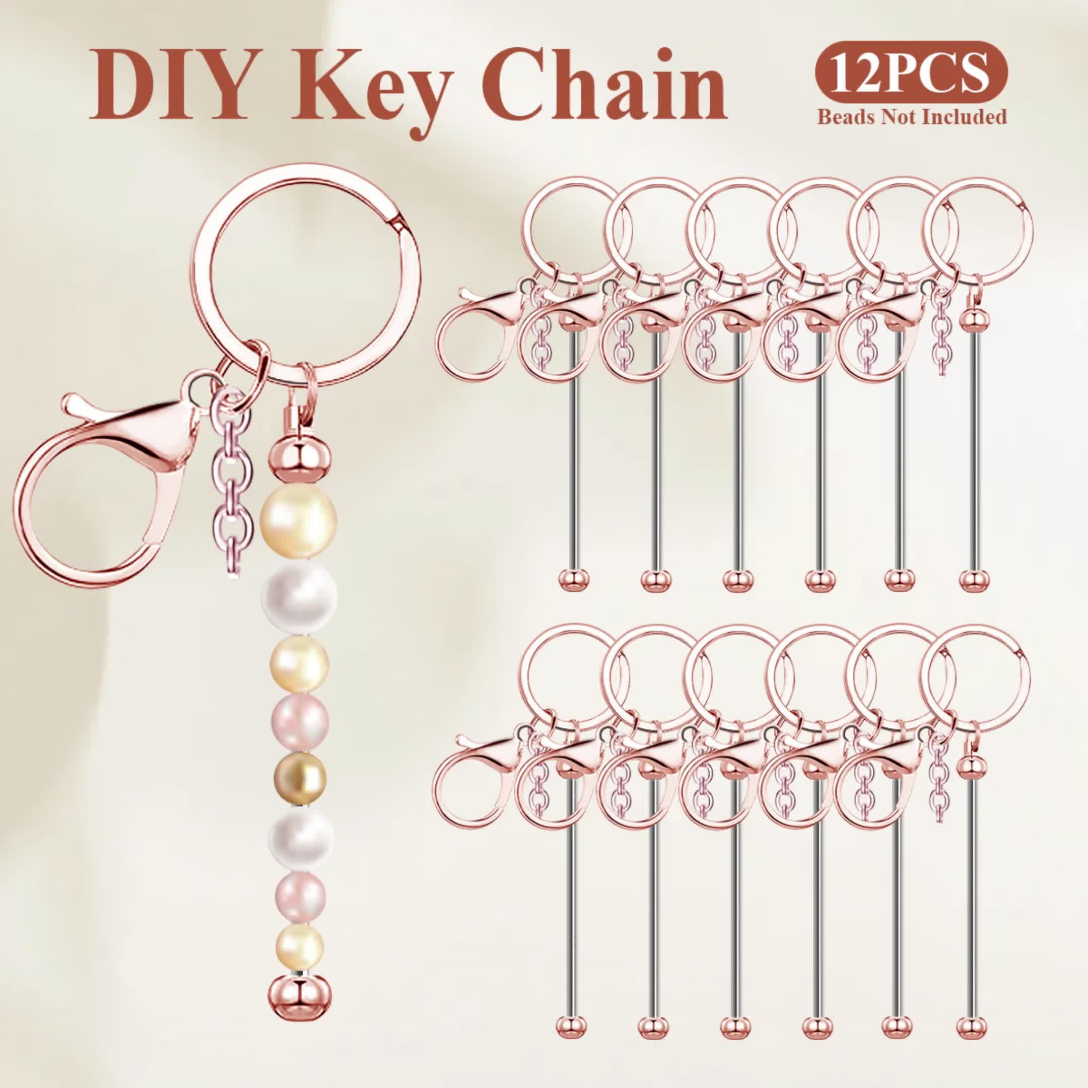 Beadable Keychain Blanks Stainless Steel DIY Kit 12 & 24pcs – Metal Keyring Pendants Gold Silver Rose Gold for Crafting, Christmas Halloween Party Favors & Handmade Gift Making