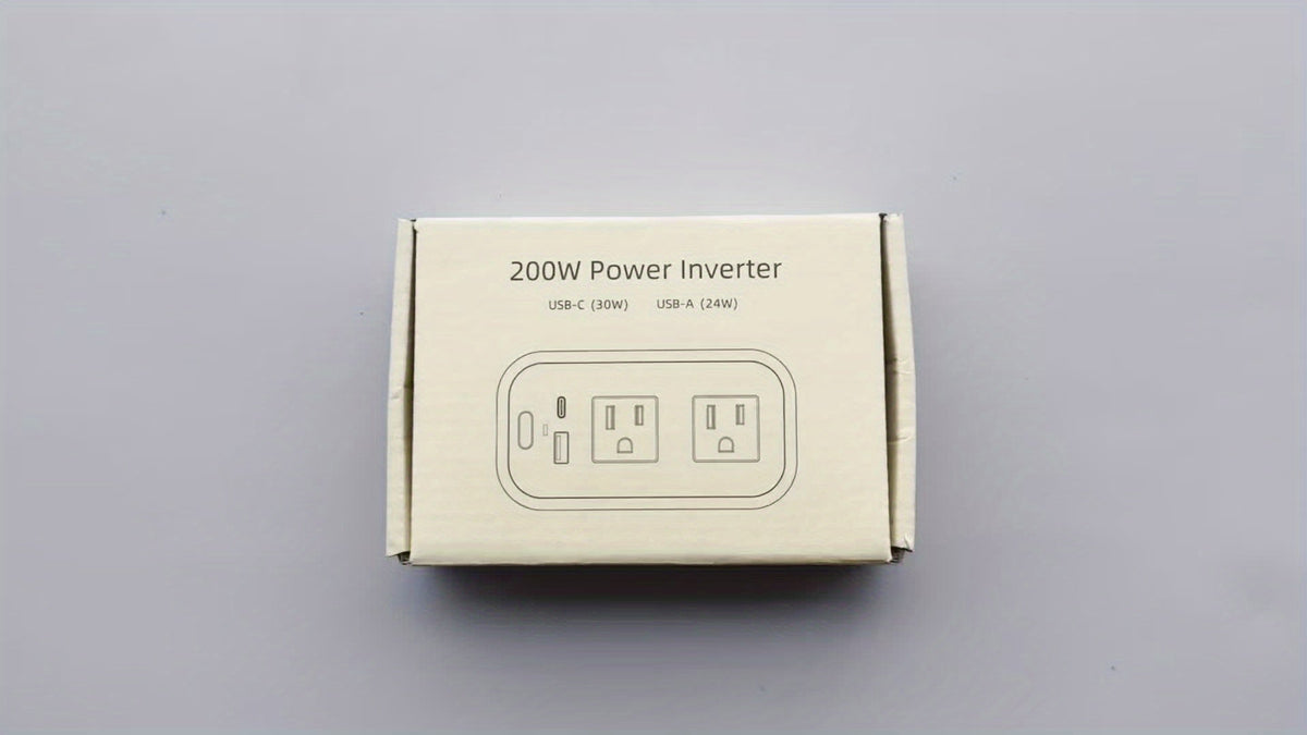 200W Car Power Inverter DC 12V to AC 110V with 30W USB-C PD Fast Charge 24W QC3.0 Car Outlet Adapter for Laptop Phone Tablet MacBook Road Trips Camping Trucks SUVs RVs
