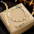 2-Piece Gold Stainless Steel Necklace Bracelet Set Women – Gold-Plated Tri-Color Hand-Woven French Minimalist Retro Style Daily Wear Holiday Party Gift