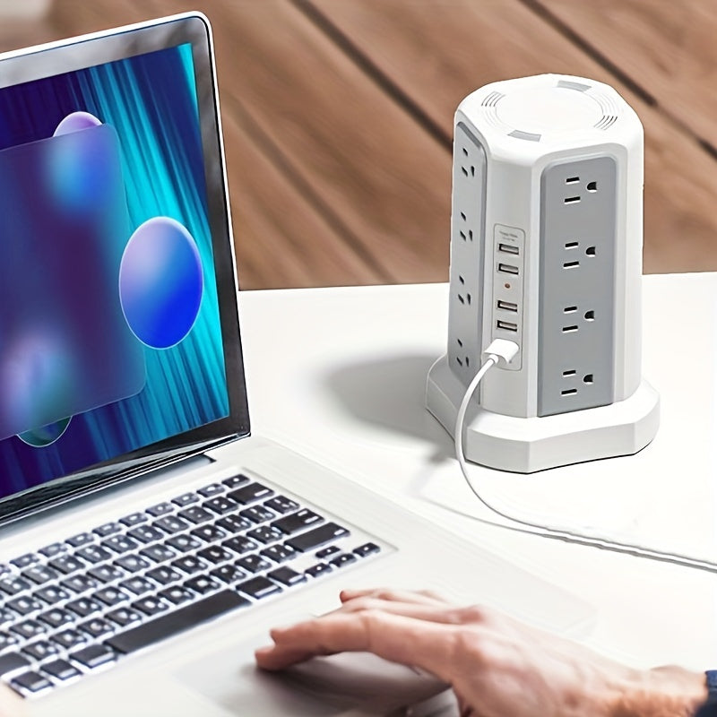 Power Strip Tower 16 AC Outlets 5 USB Ports USB-C PD20W Fast Charging 1500J Surge Protector Flat Plug Desktop Extension Cord for Home Office Dorm Room Workstation 10 Style Options