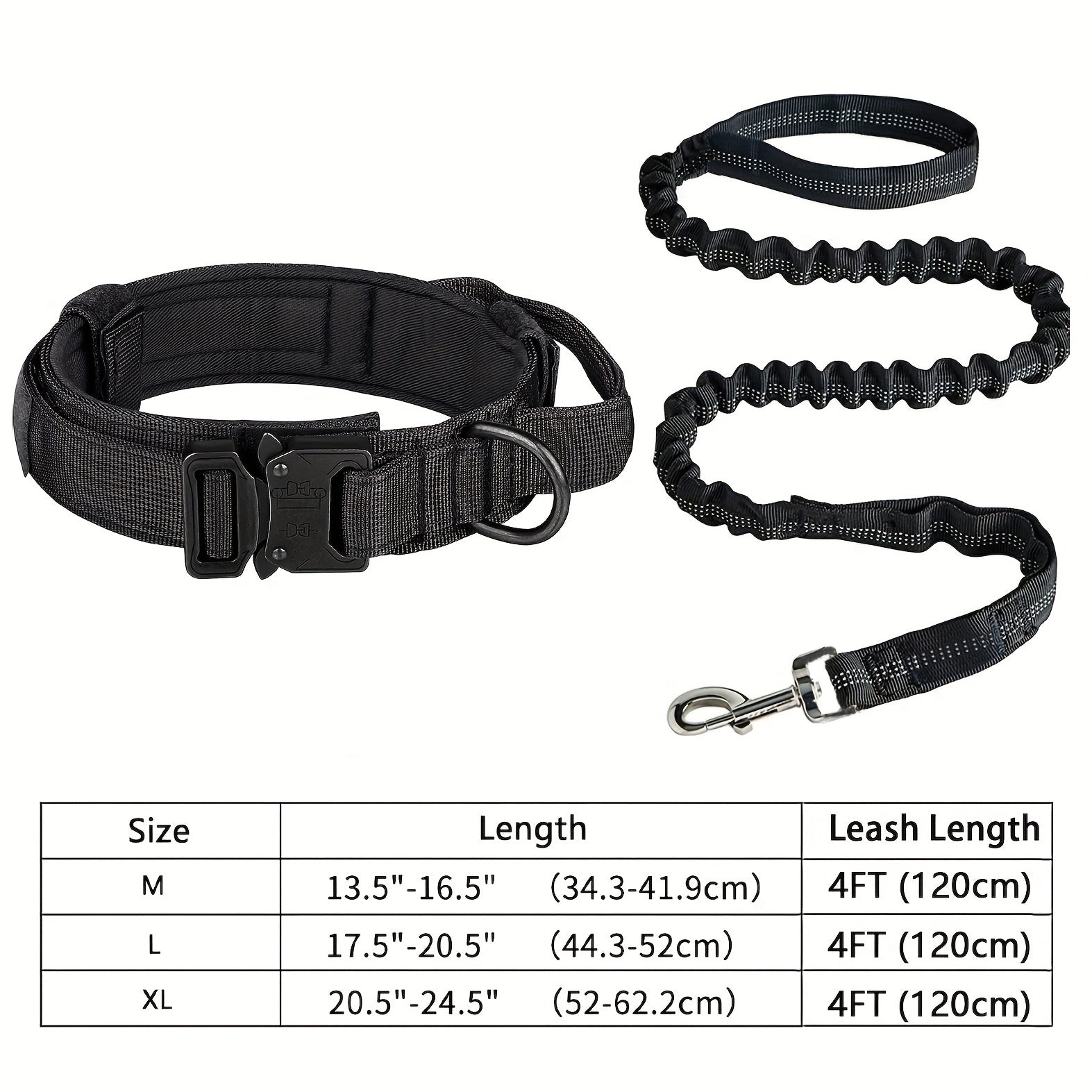 Tactical Dog Collar & Leash Set – Heavy-Duty Adjustable Polyester with Metal Buckle & D-Ring for All Dog Sizes, Military-Style Training Collar and Leash in Black & Khaki, Sizes M & L