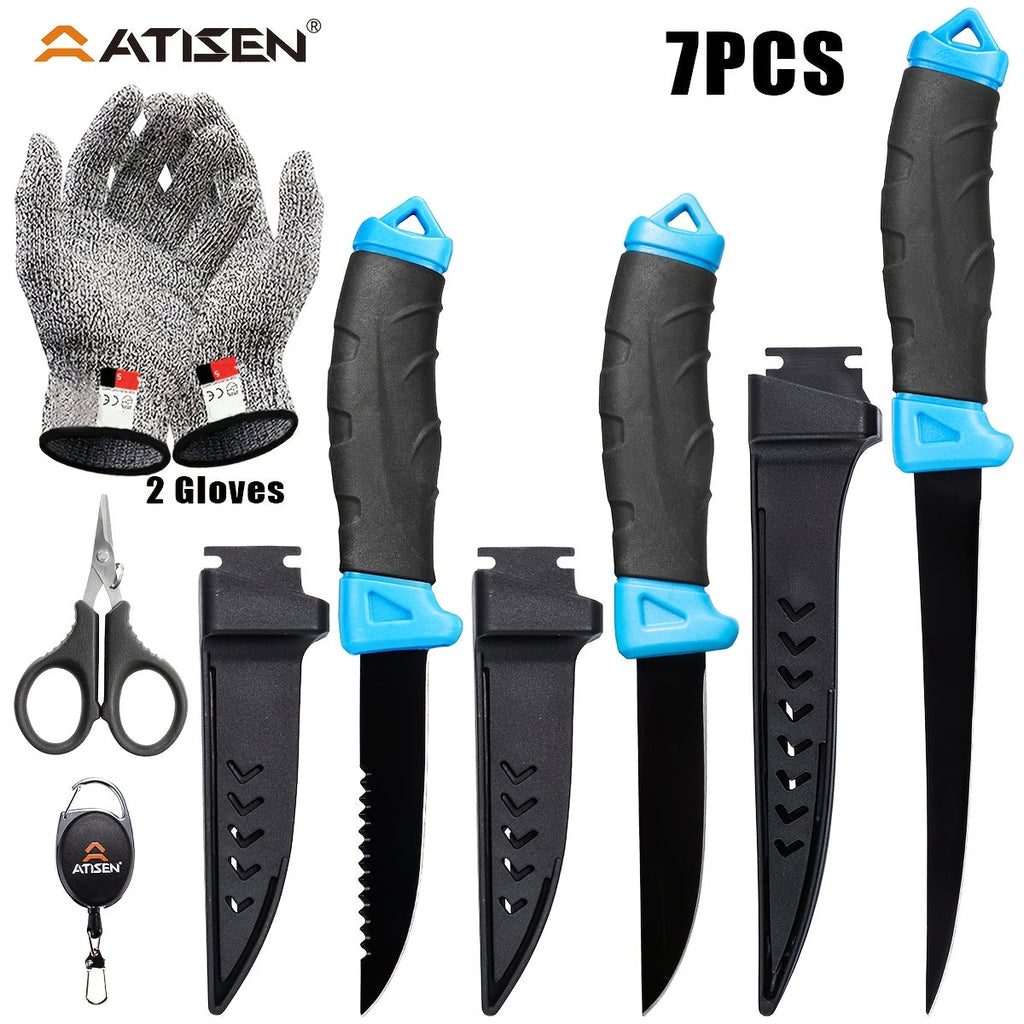 Fishing Knife Set 7/23/104/107-Piece – Stainless Steel Fillet Boning Gutting Knives with Line Cutter Camping Cutting Carving Tool Kit for Freshwater Saltwater Fishing Fisherman Gift for Men